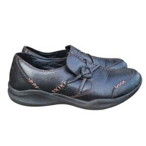 Clarks Wave Black Leather Walk Slip On Athletic Footwear Loafer Shoe Women 8.5